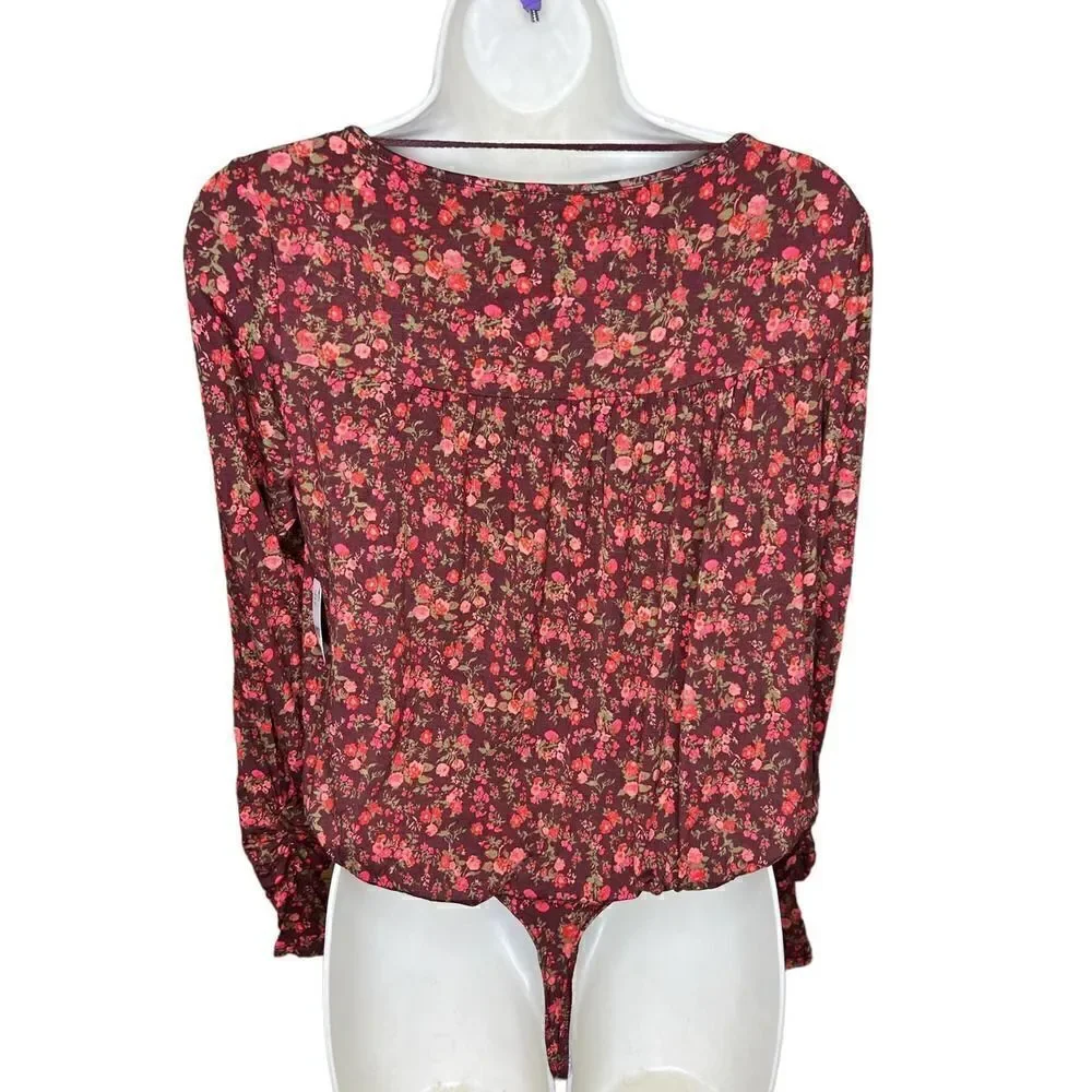 Intimately Free People Kaya Brown Floral Print Bodysuit NWT Small